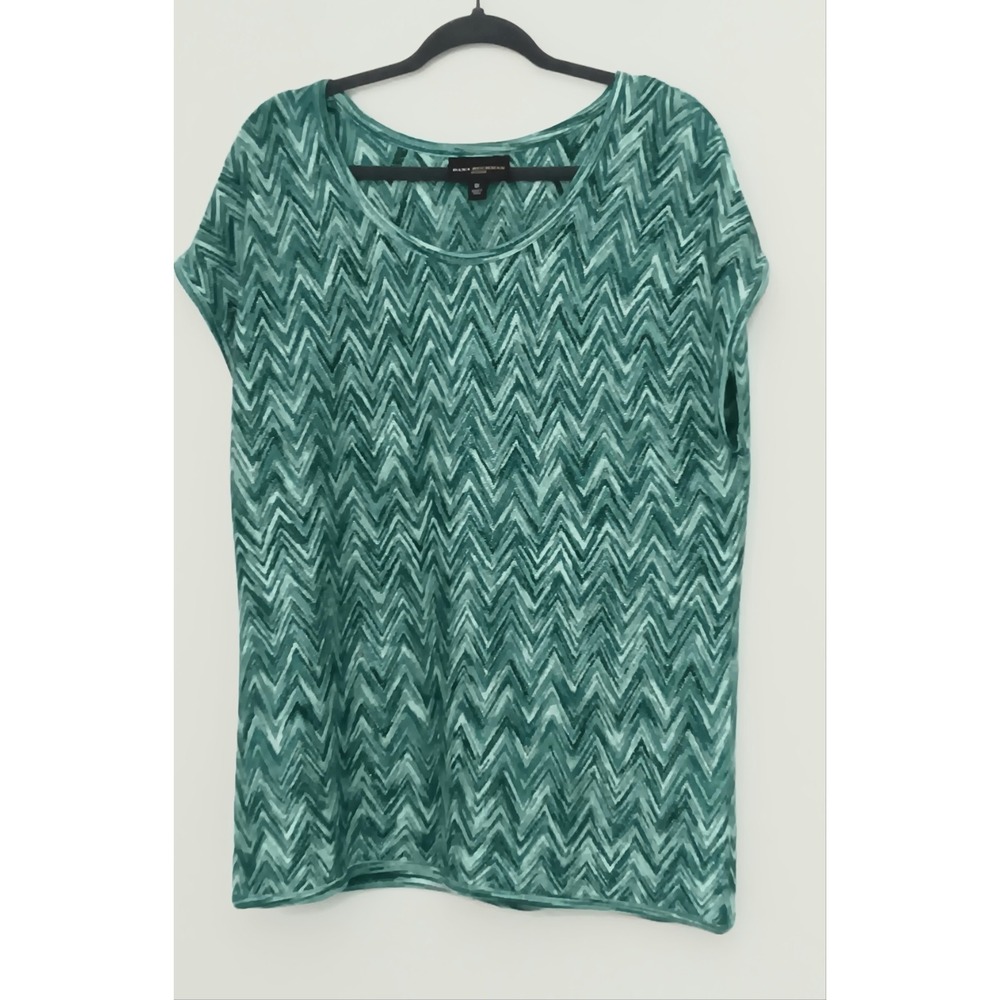 Dana Buchman Knit Top Womens Size 0X (L) Teal Chevron Sparkle Pullon Pre-owned
